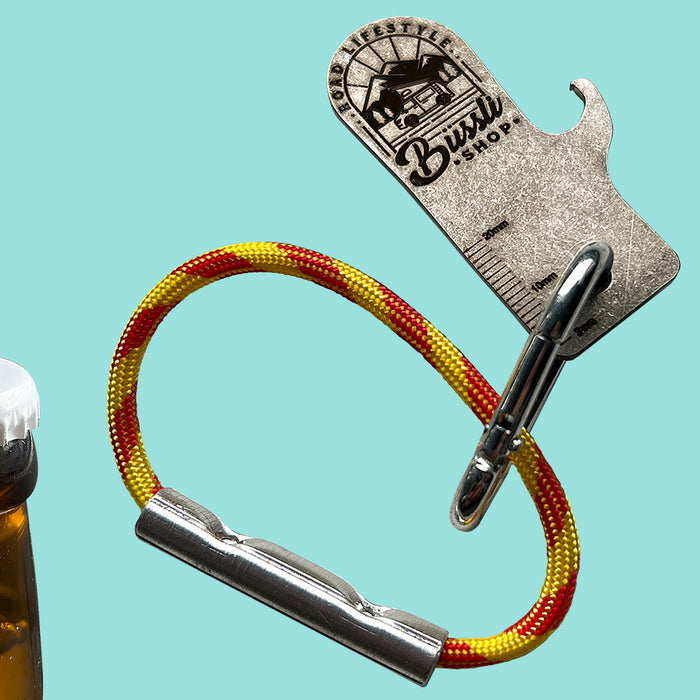 The non-saleable limited edition Büssli-Shop multifunctional keyring-keychain-sling-bottle opener