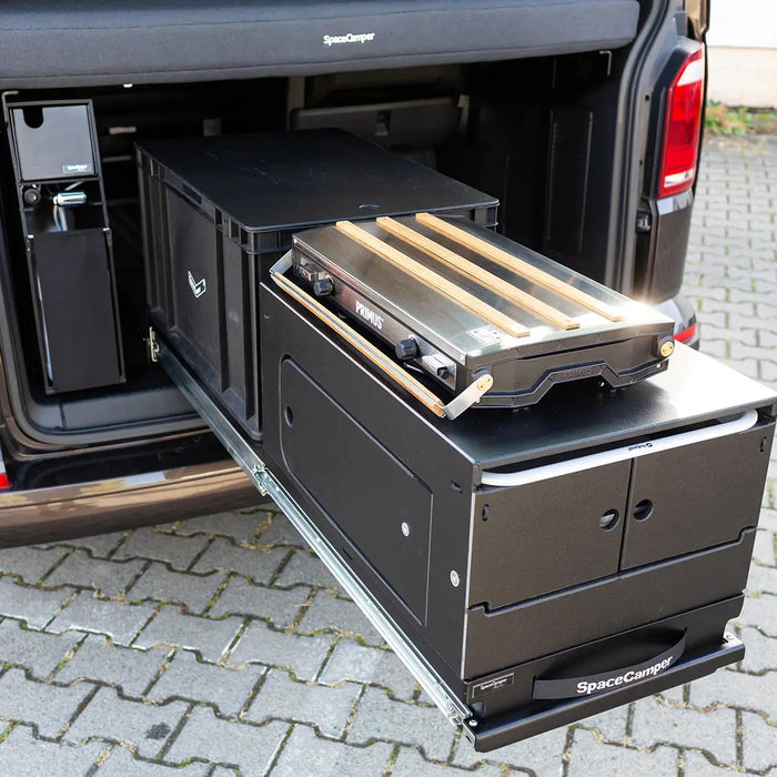 SpaceSlide rear pull-out/load extension for VW T5 / T6 / T6.1 Multivan & Beach from SpaceCamper Modular