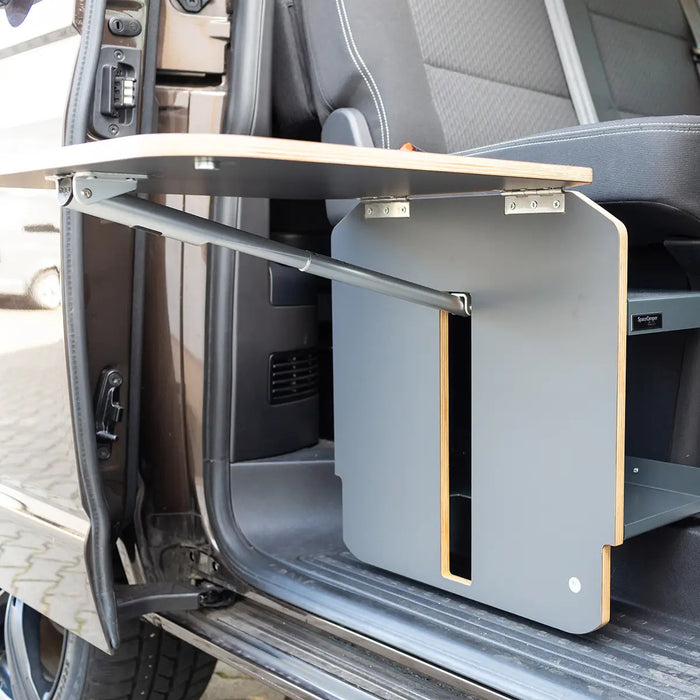 TableBox espace de rangement avec tablette rabattable pour VW T5 / T6 / T6.1 Multivan & Beach de SpaceCamper Modular