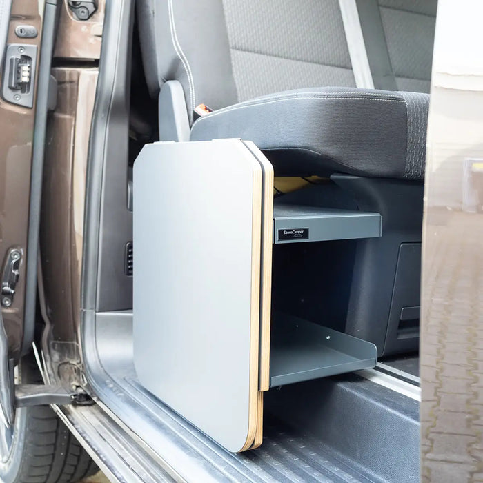 Spazio di stivaggio TableBox con tavolo pieghevole per VW T5 / T6 / T6.1 Multivan & Beach di SpaceCamper Modular